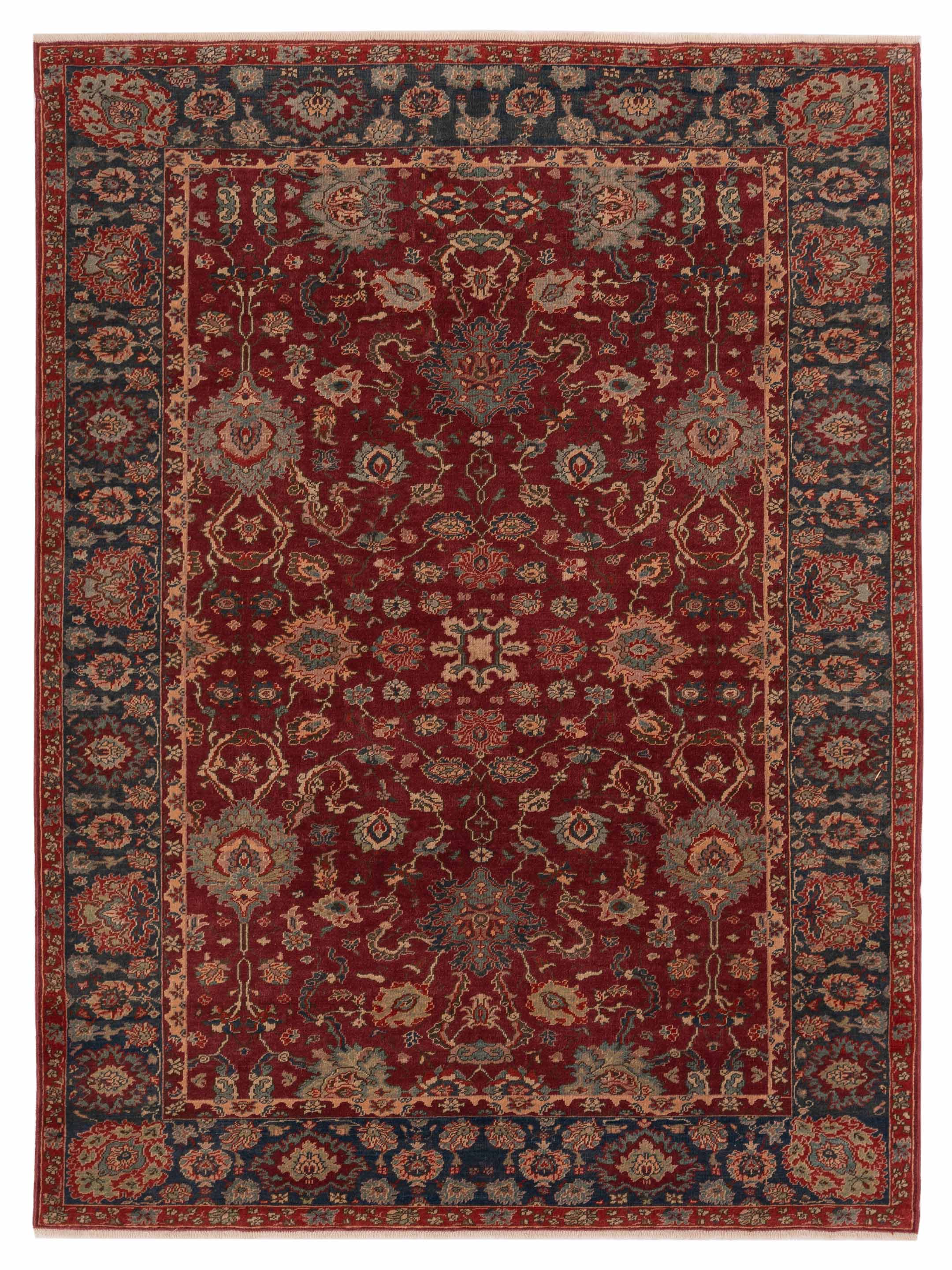 Antique Loom Traditional Red Steel Blue 6x9 Area Rug	
