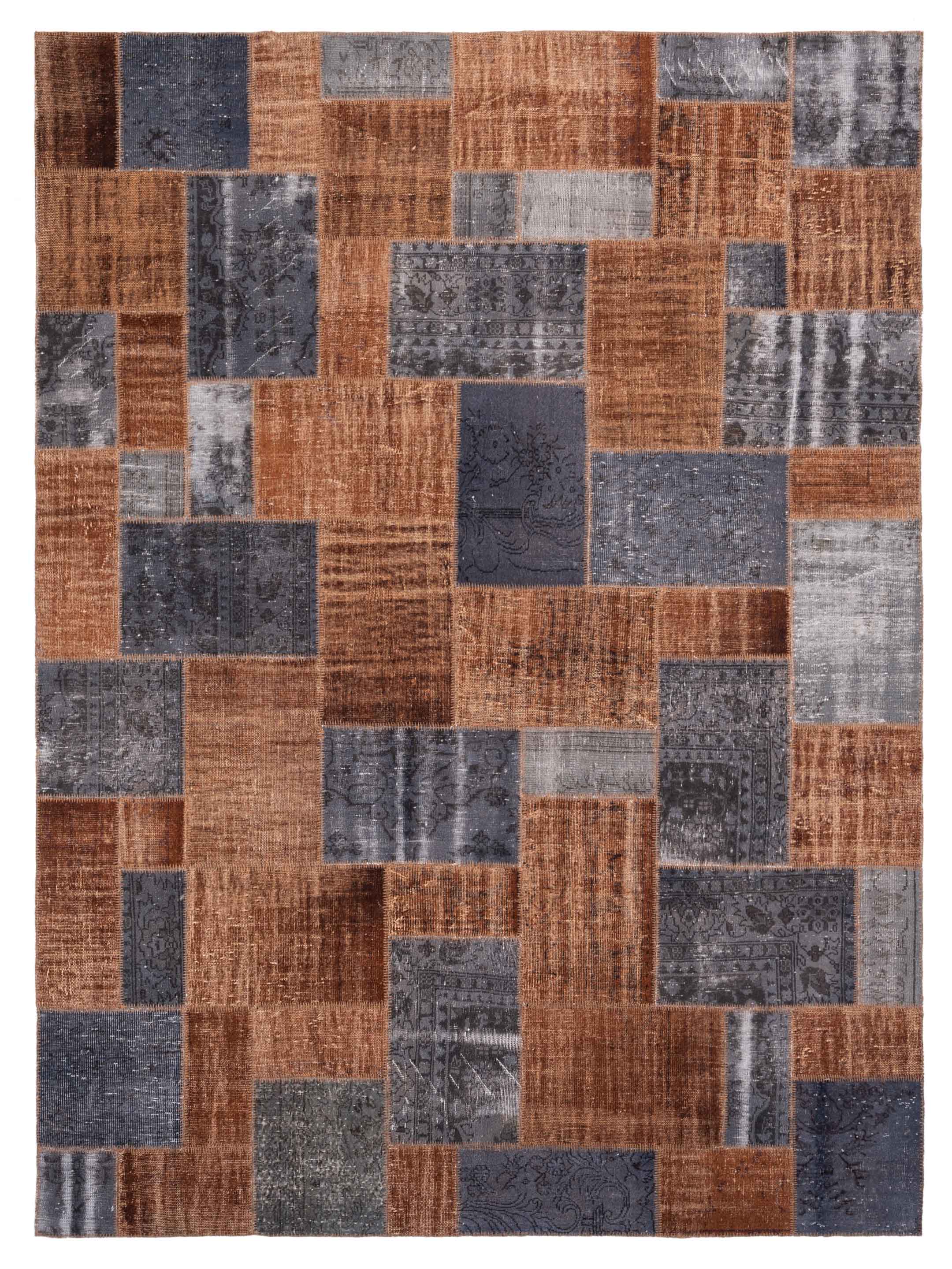 Brown Gray patchwork hand-knotted Turkish area rug	