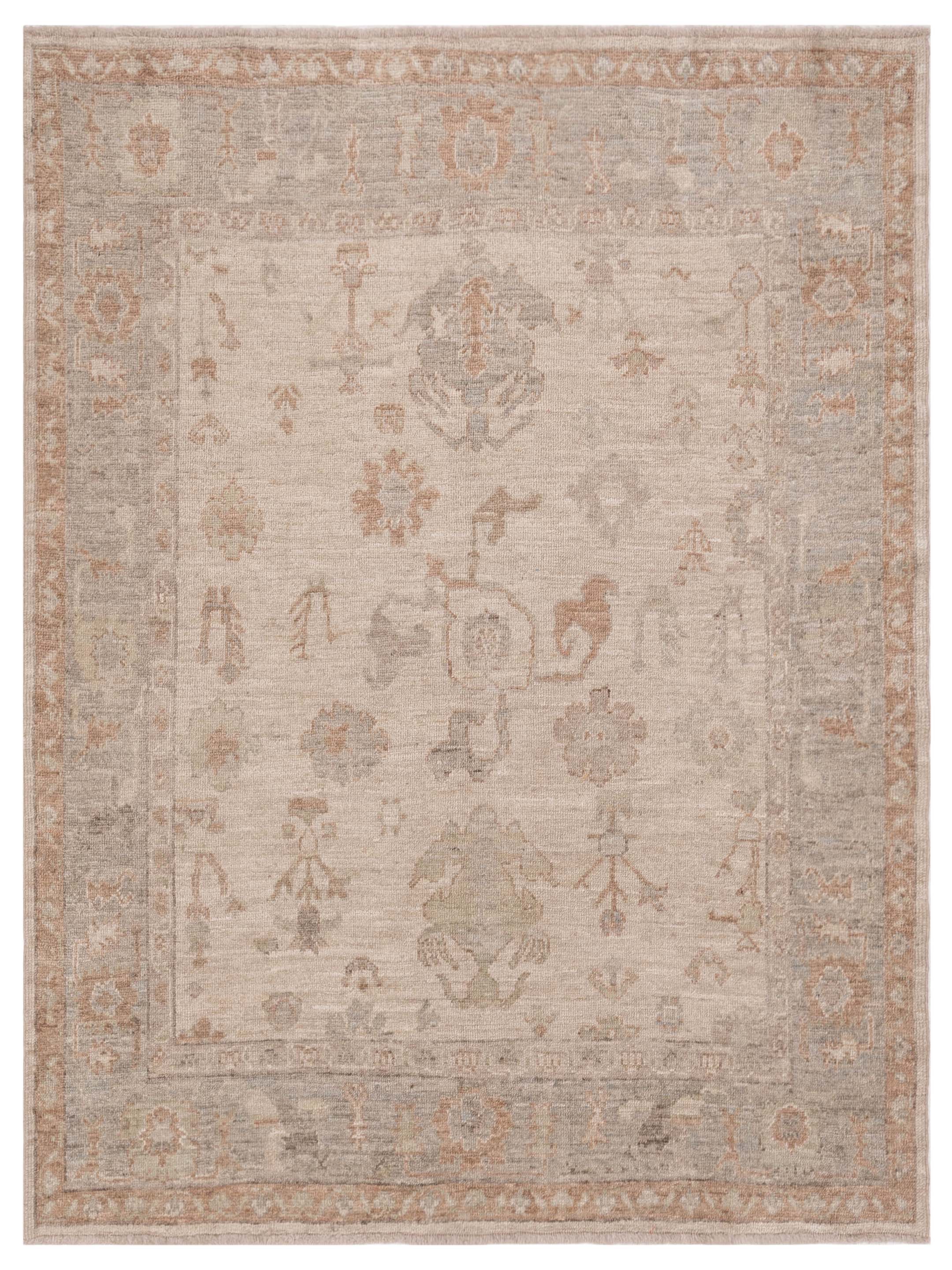 Beige Gray hand-knotted Turkish oushak rug