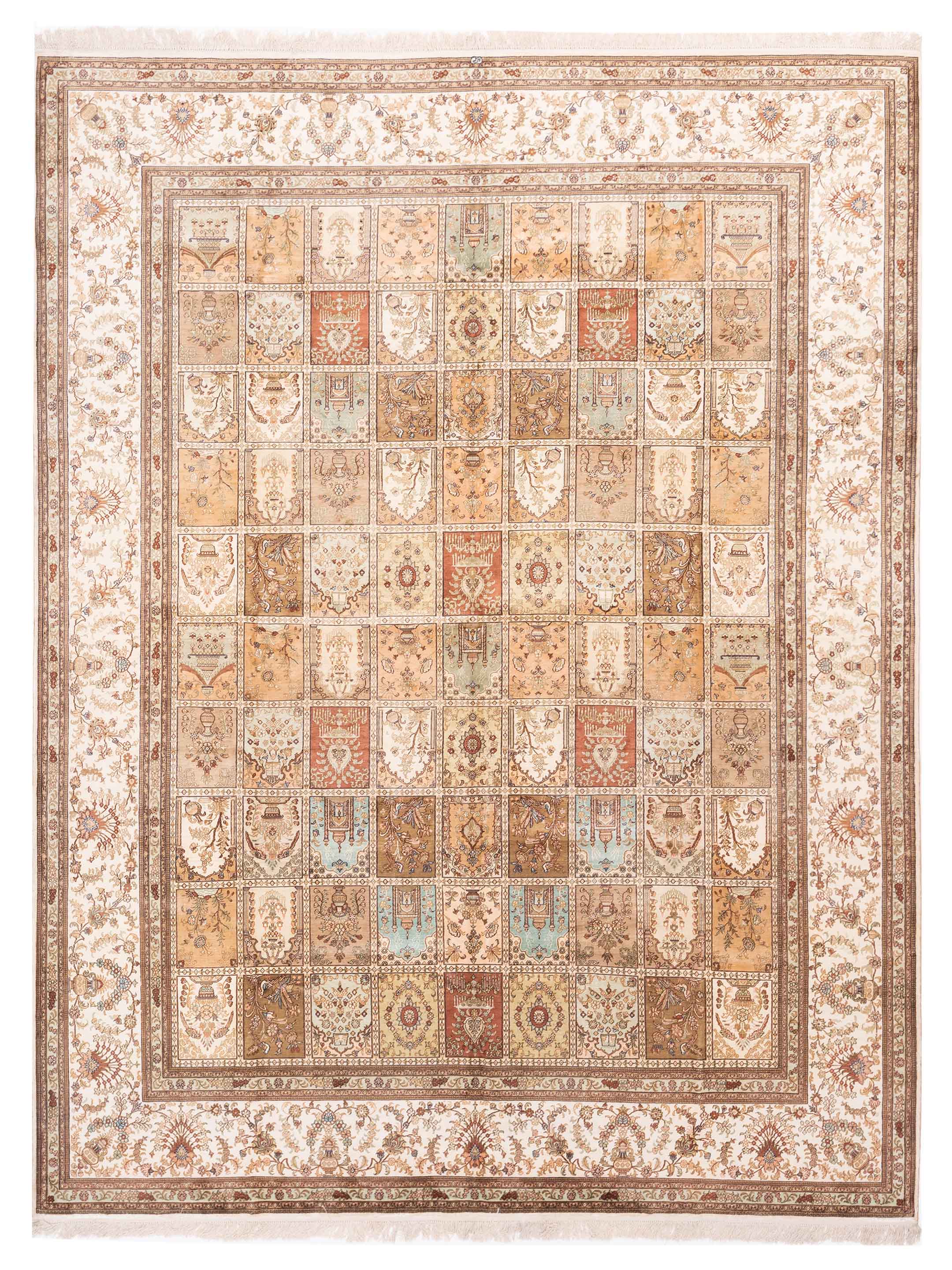 Pure Silk Traditional Ivory Checkered Inspired Rug	