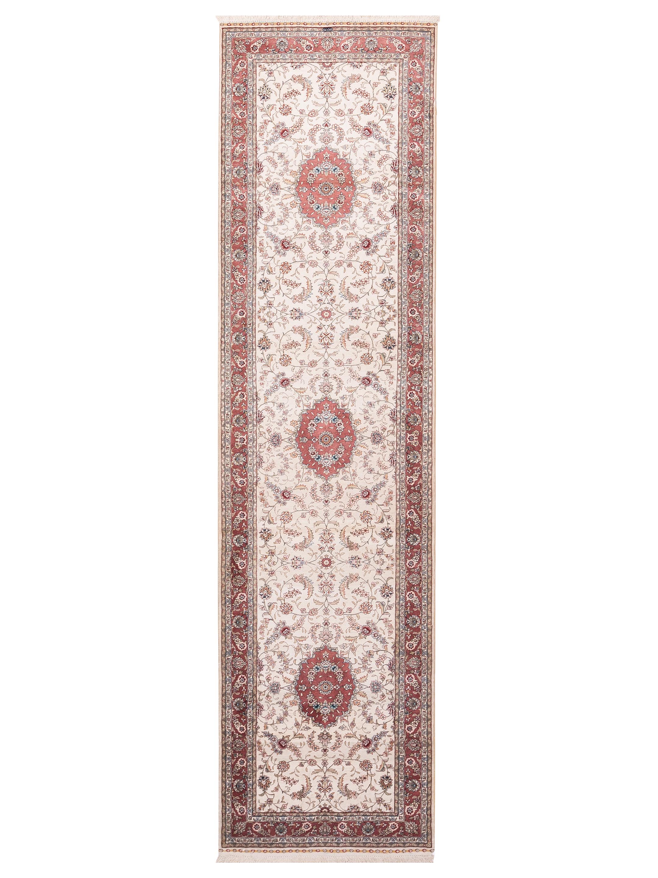 Pure Silk Traditional Ivory Pink runner rug	