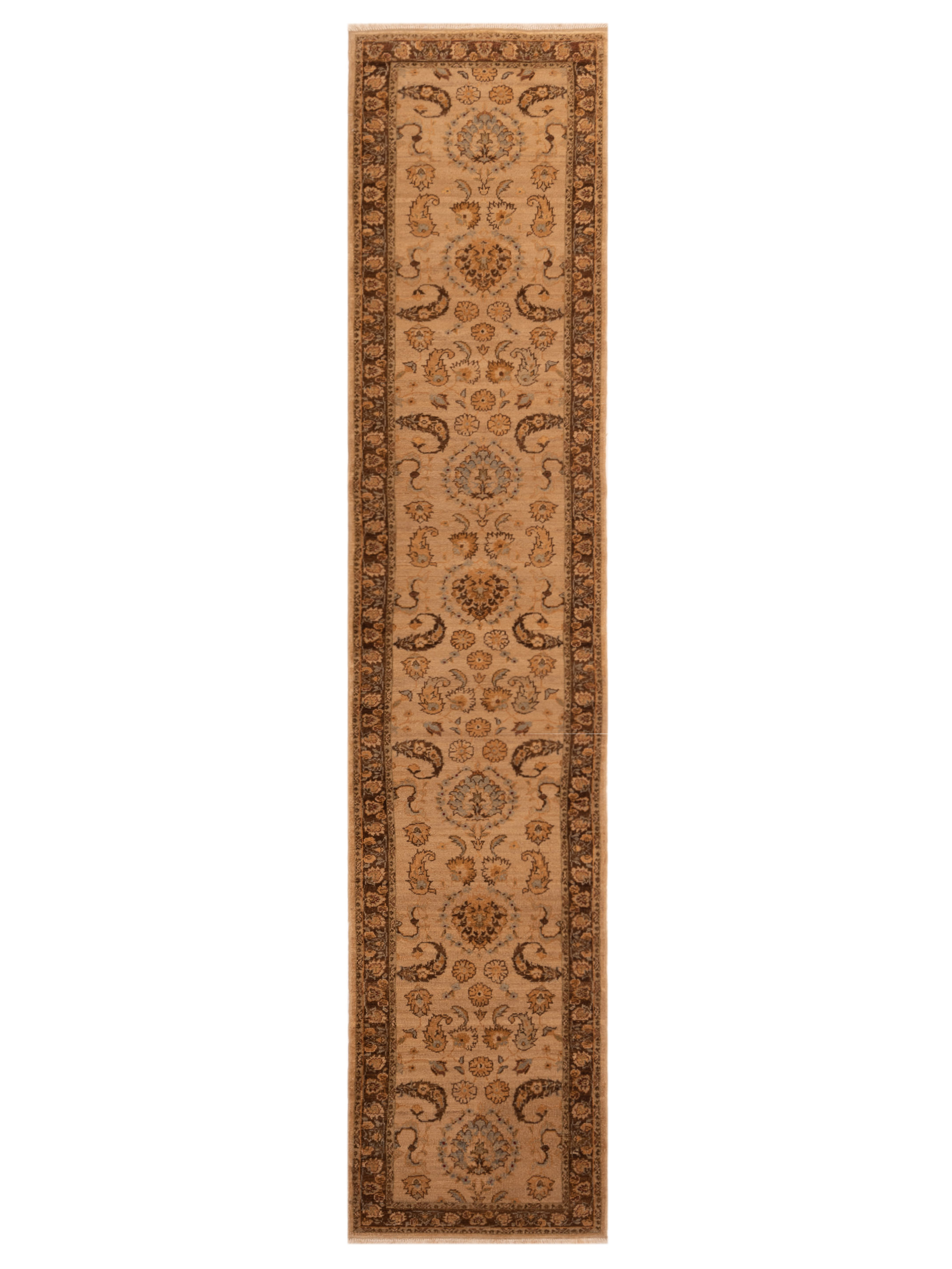 Traditional Beige Brown Wool runner rug	