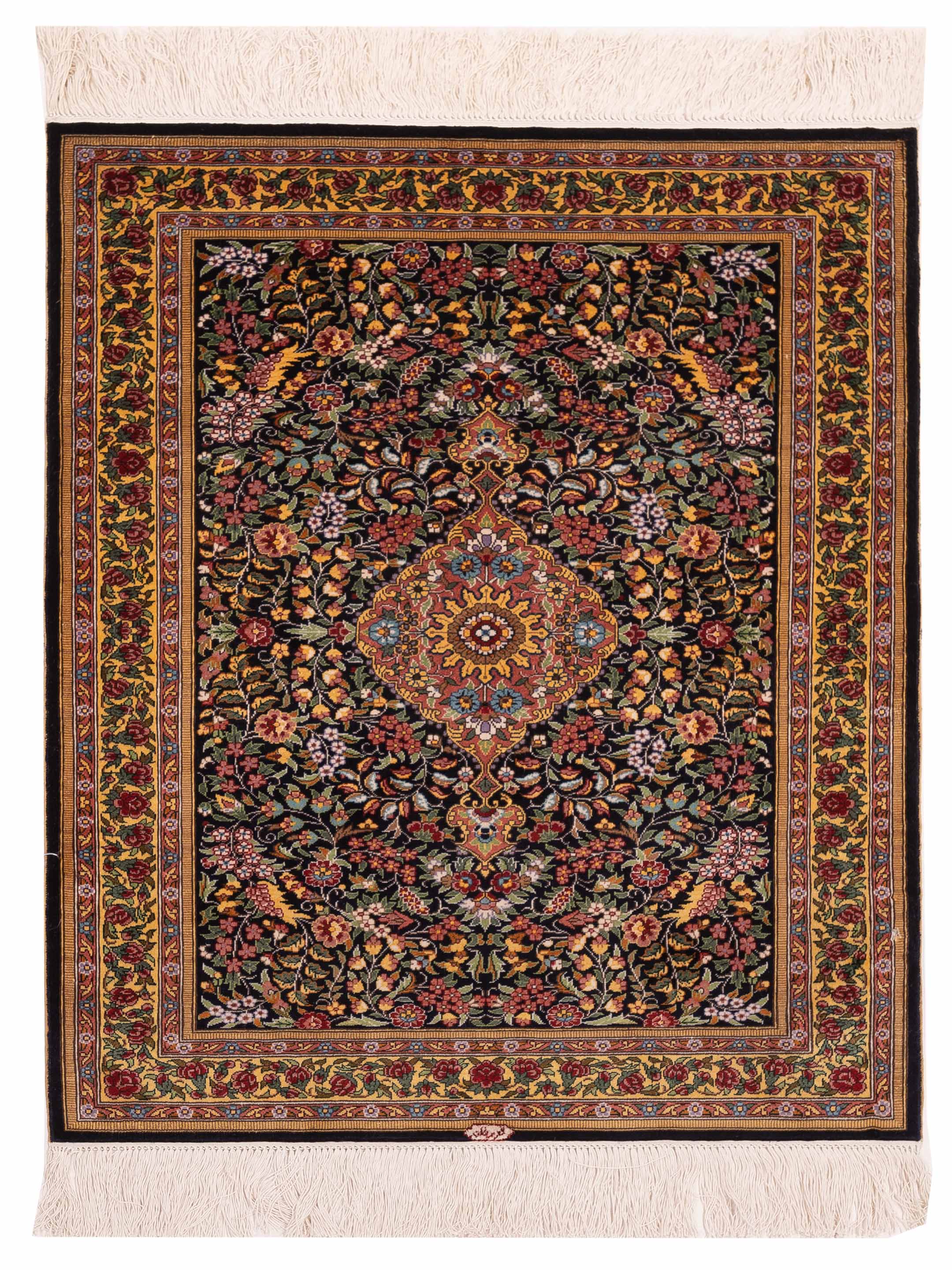 Pure Silk Traditional Black Gold 2x3 Area Rug	