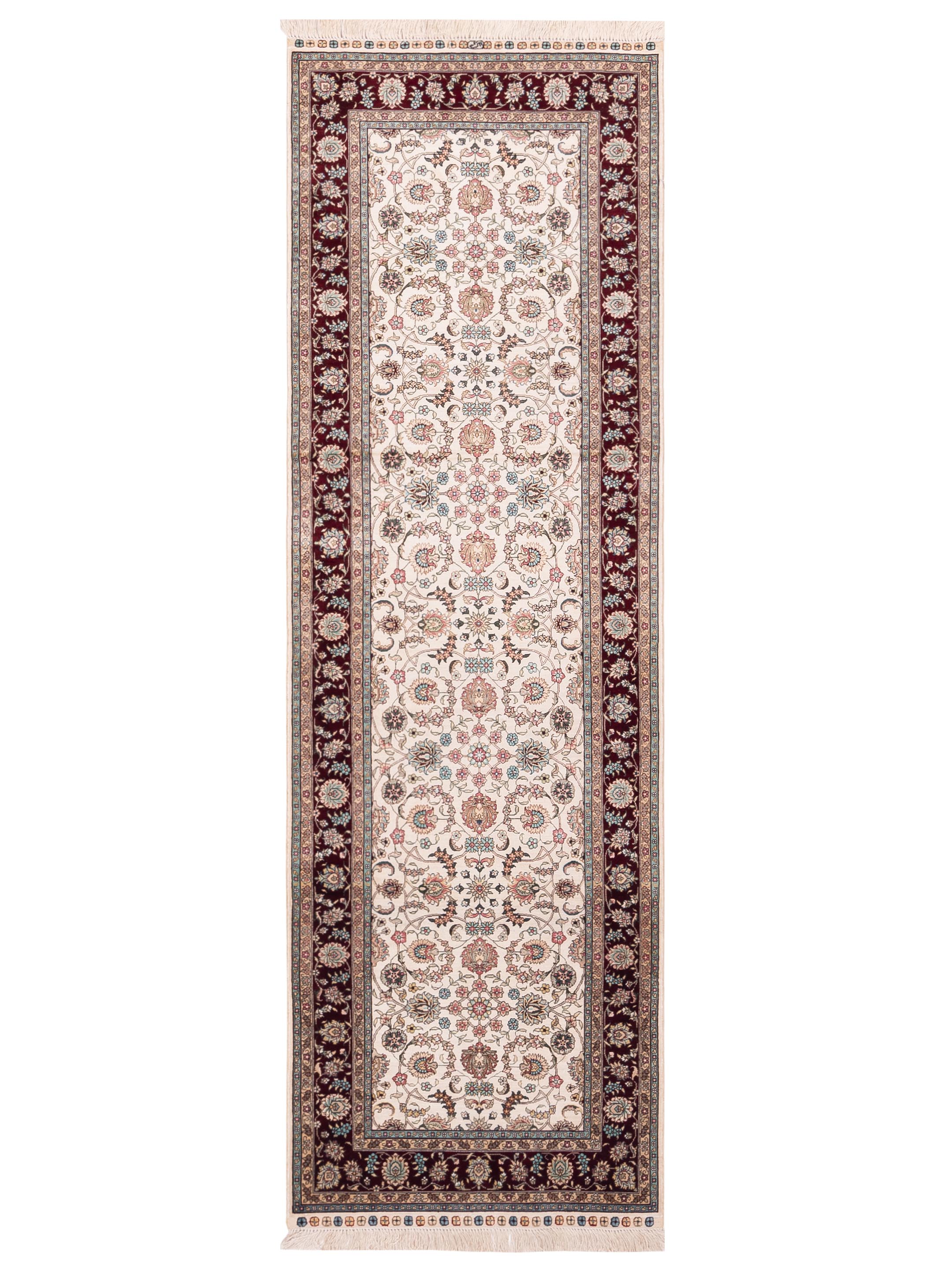 Pure silk ivory red runner rug	