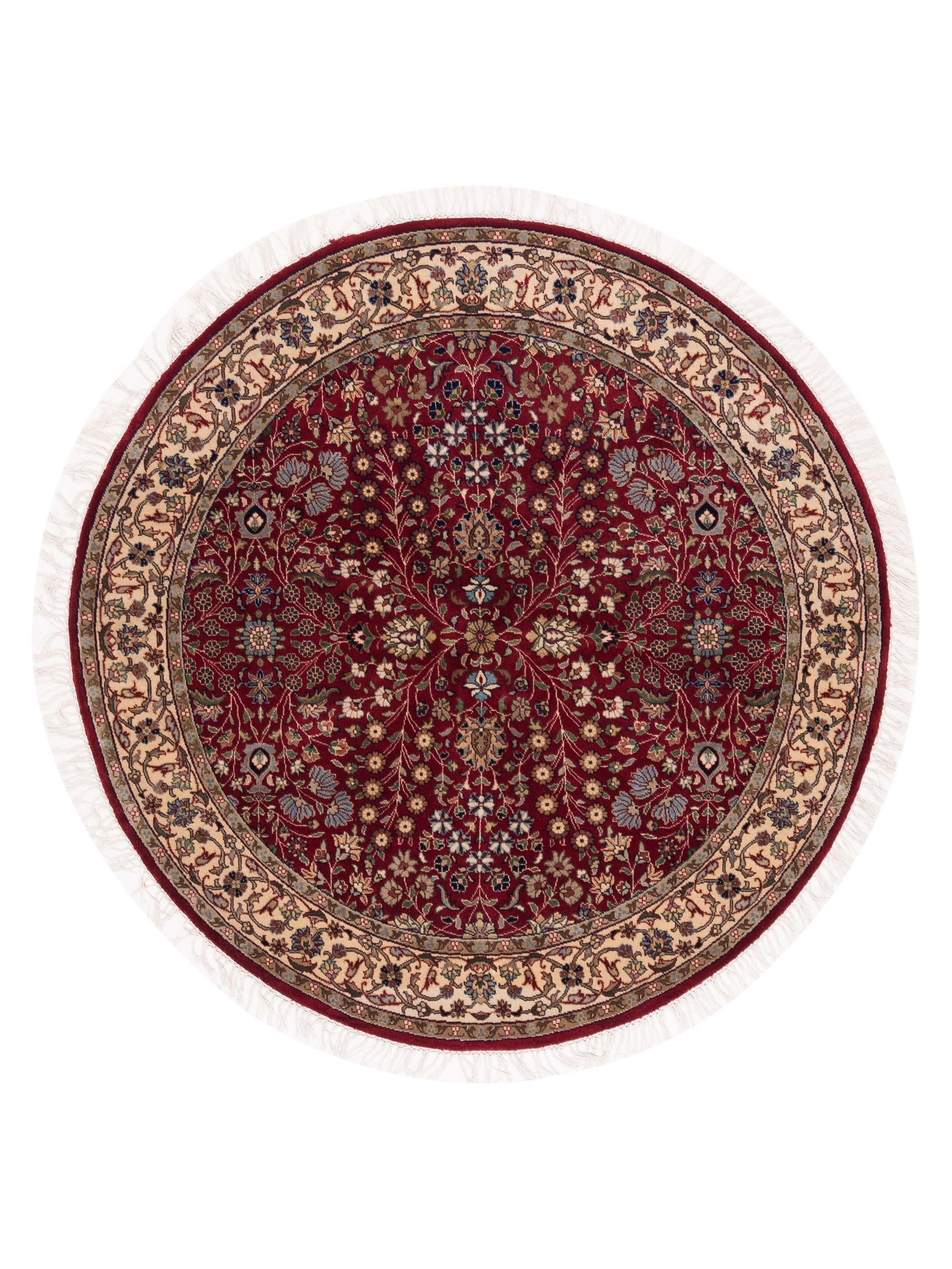 Hereke Traditional Red Ivory 5x5 Round Area Rug	