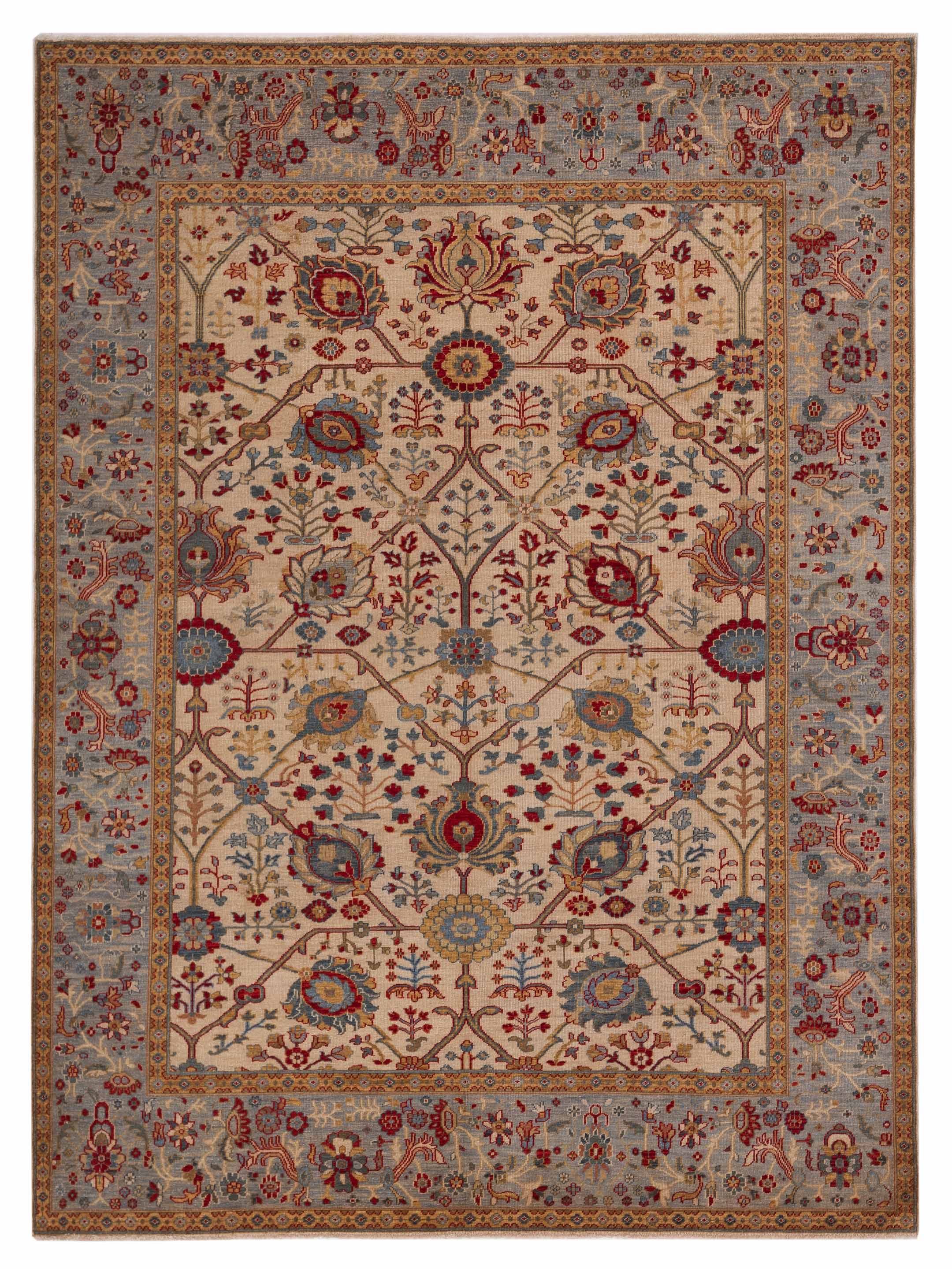 Simav Collection Traditional Ivory Blue 8x10 Area Rug	