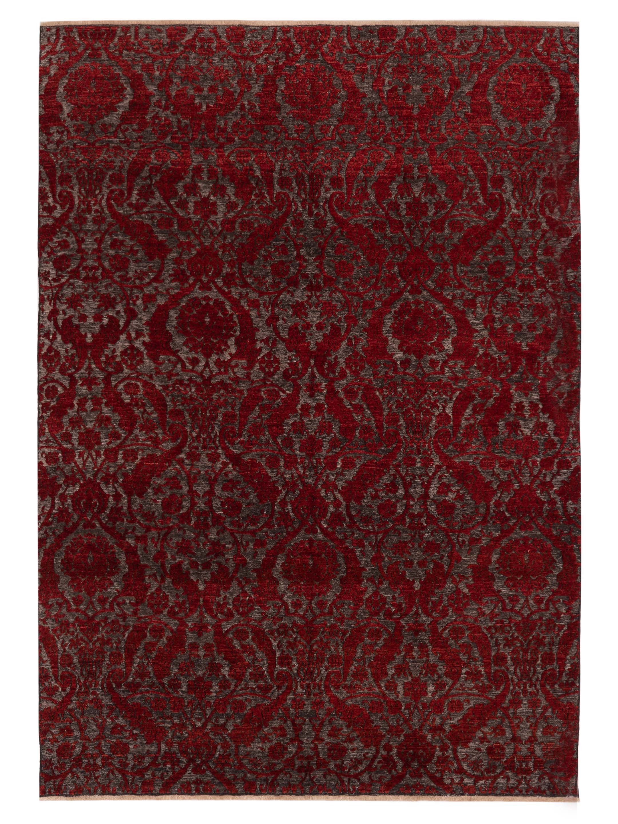 Transitional Charcoal Red Gothic Area Rug	