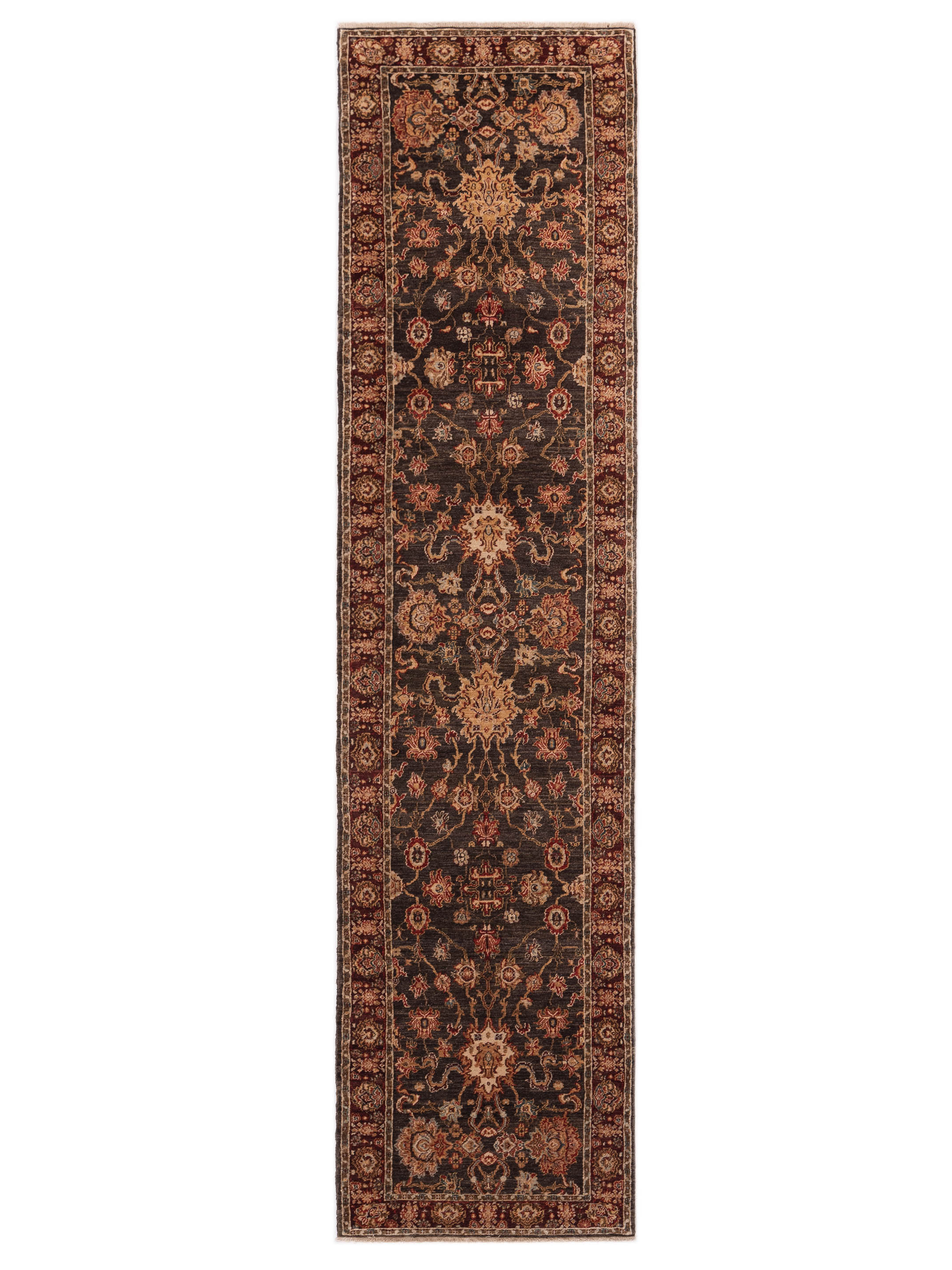 Traditional Charcoal Burgundy Wool runner rug	