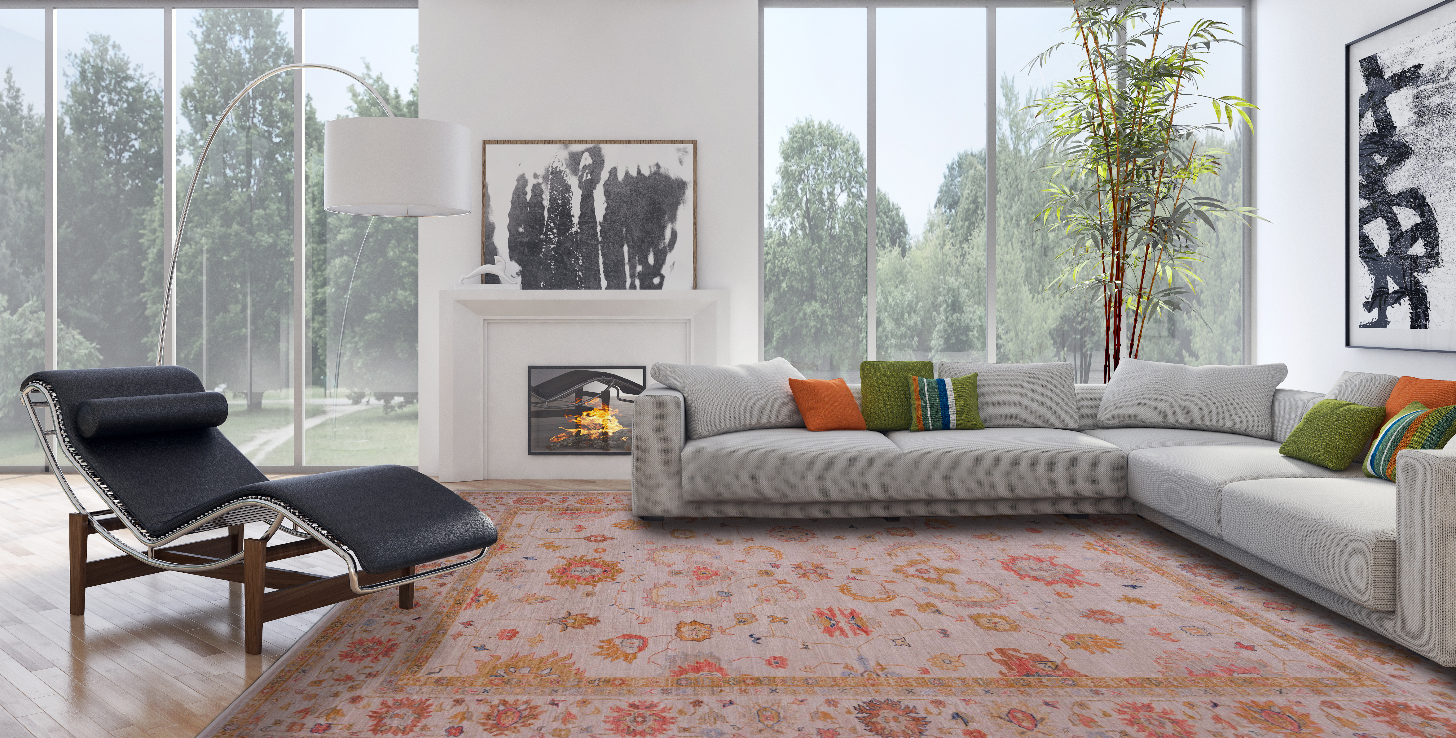 Angora oushak rug in living room