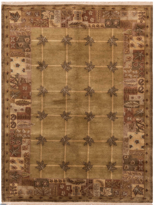 Himalayan Transitional Olive Brown Checkered Inspired Rug