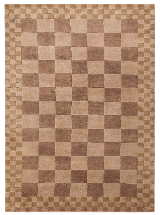 Himalayan Contemporary Beige Brown Checkered Rug