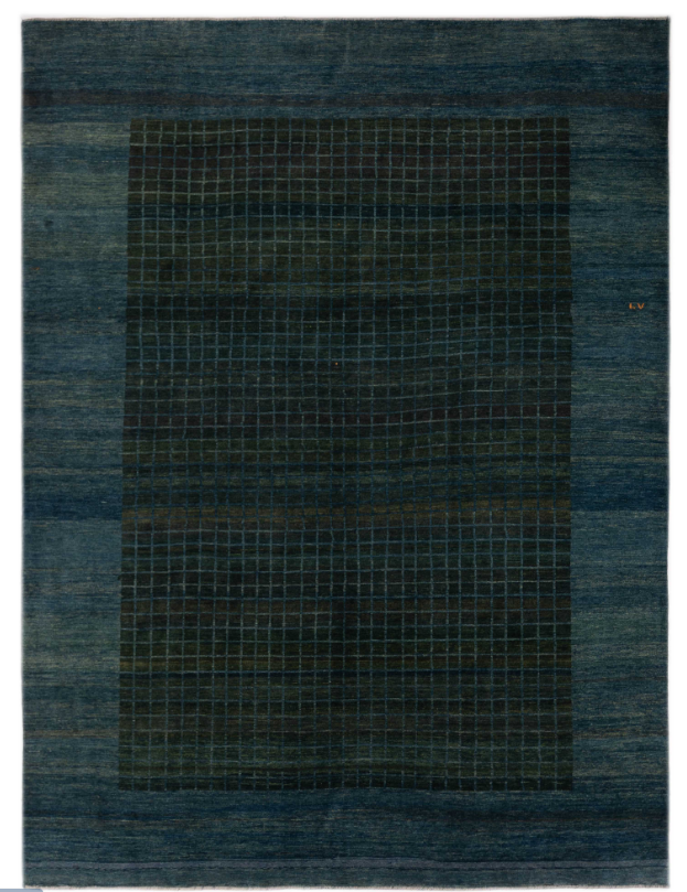 Contemporary Green Blue Checkered Inspired Rug